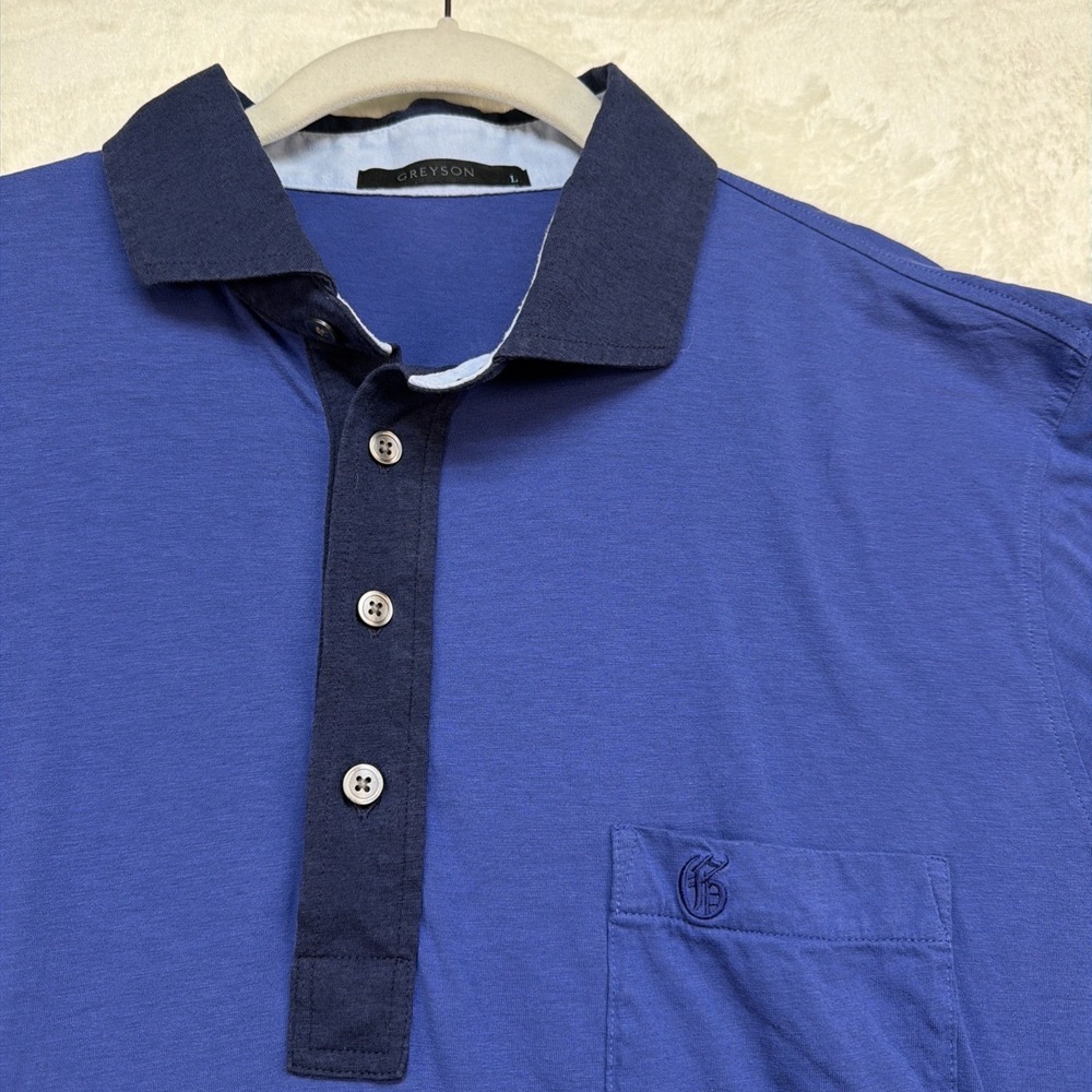 Greyson Golf Polo Shirt Mens Large Blue Short Sleeve Contrast Collar‎ Luxury